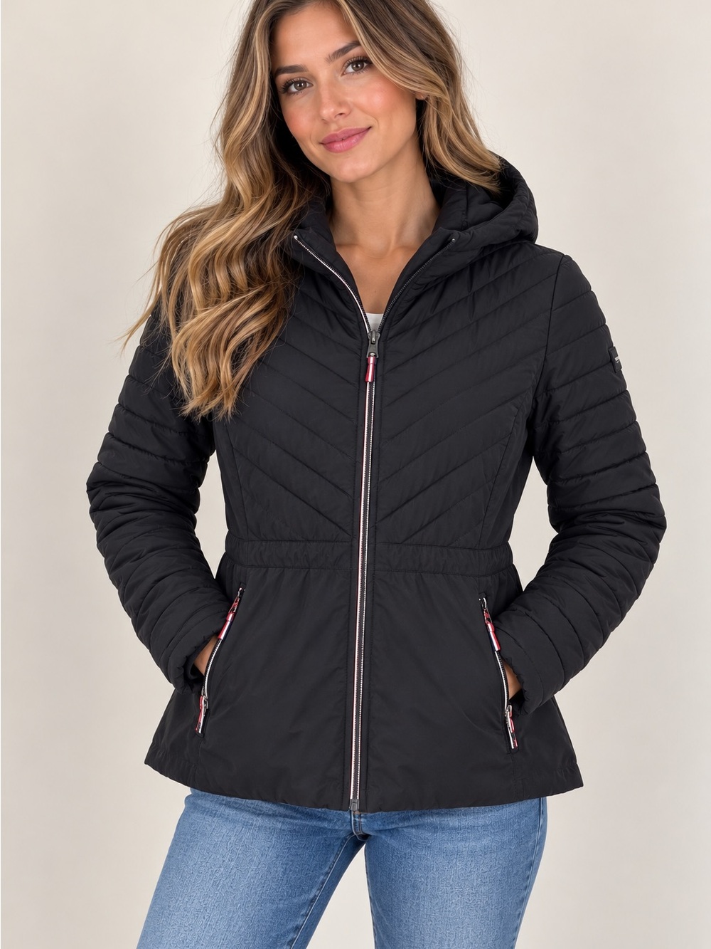 NWOT Tommy Hilfiger Black Quilted Hooded Puffer Jacket